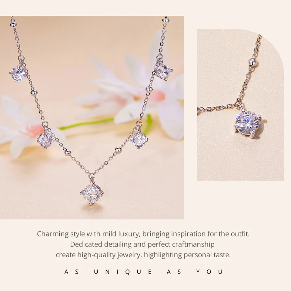 3.0 CTTW Moissanite Waterdrop Necklace – Five-Stone D Color VVS1 Pendant on 925 Sterling Silver Chain for Women