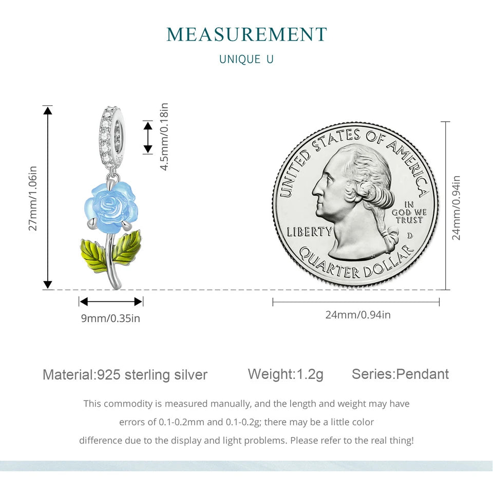 925 Sterling Silver Rose Hanging Charm – Color-Changing Flower Pendant for Bracelet or Necklace DIY