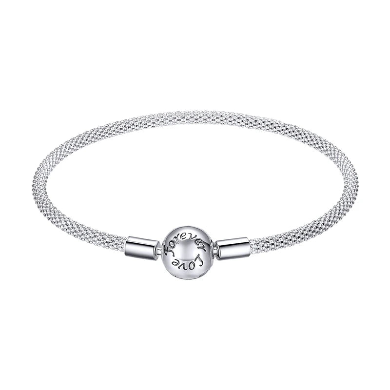 Sterling Silver “Love Forever” Snake Chain Bracelet – Classic DIY Charm Base for Women (17cm/19cm/21cm)