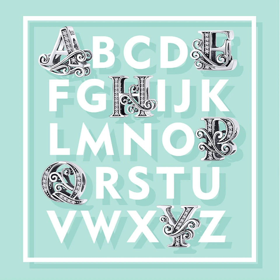 925 Sterling Silver Alphabet Letter Charm Bead A–Z – Openwork CZ Initials for Bracelets
