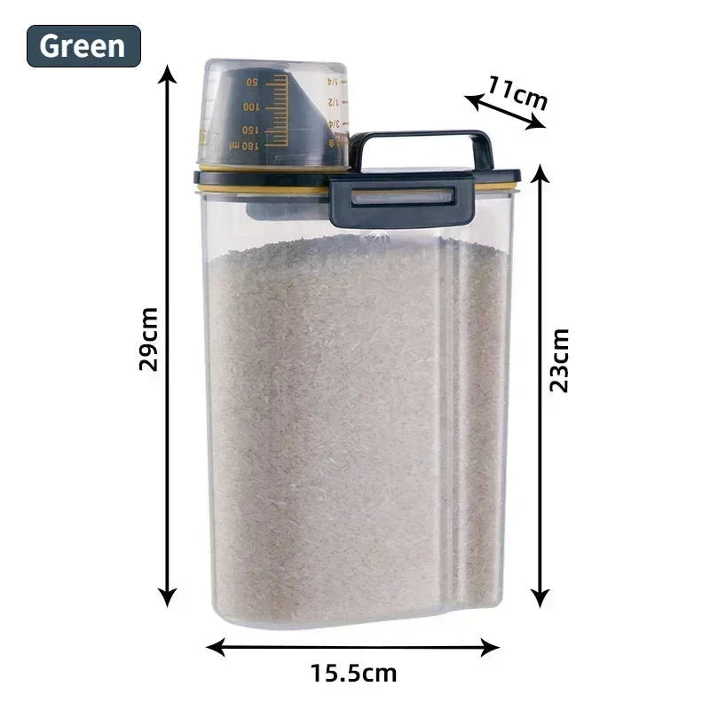 1.5kg / 2kg Food Storage Bucket with Scale Cup – Portable Moistureproof Kitchen Container for Dry Goods