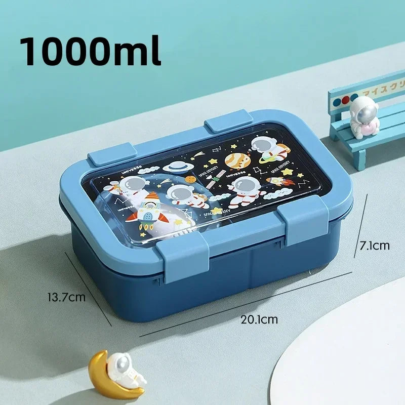 Cartoon Compartment Lunch Box for Kids – Leakproof Bento with Soup Bowl and Utensils, Microwave-Safe Meal Storage