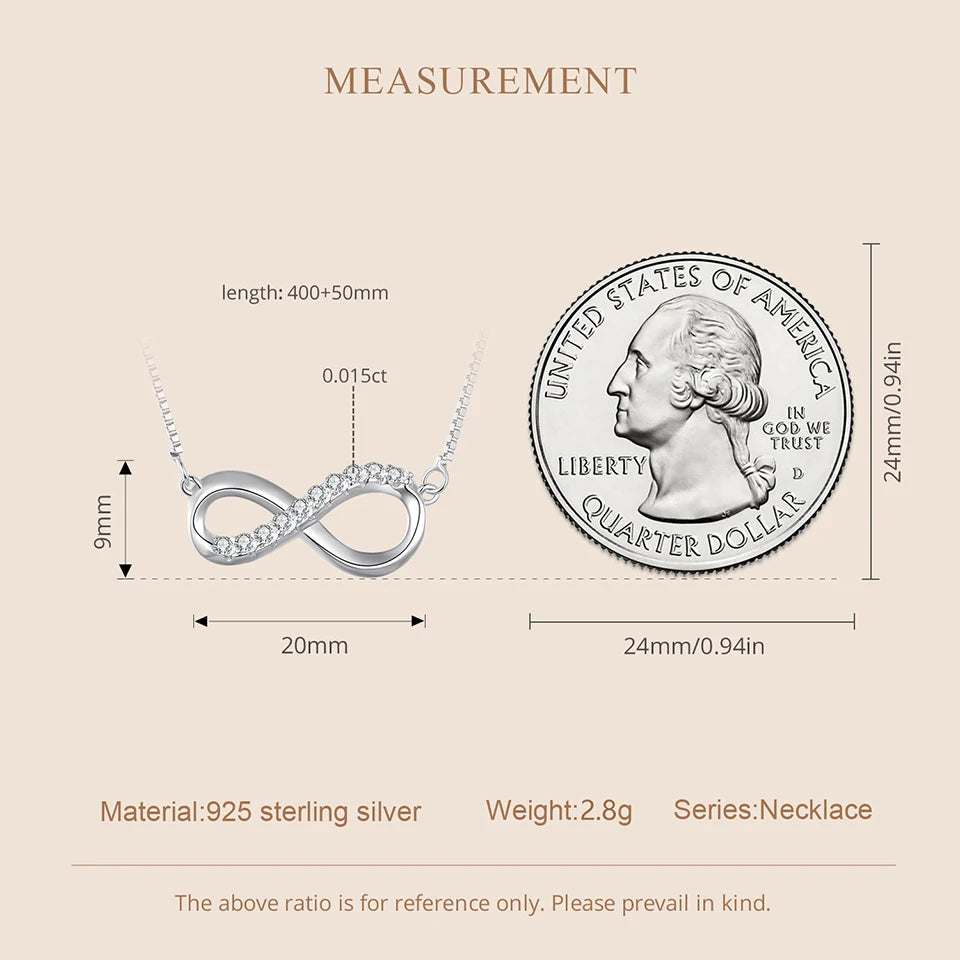 Sterling Silver Infinite Love Moissanite Pendant Necklace – Box Chain 40+5cm for Women, Anniversary Jewelry Gift