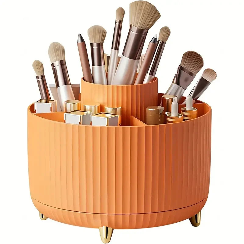 360° Rotating 5-Slot Makeup Brush Holder – Multi-Functional Desktop Organizer for Vanity & Bathroom Storage