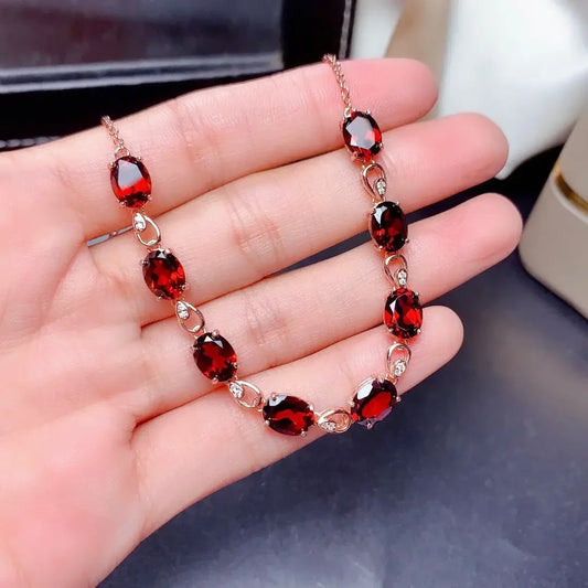 18K Rose Gold Ruby Gemstone Bracelet for Women – Handmade Chain Link Design with Diamond Accents for Wedding and Party Wear