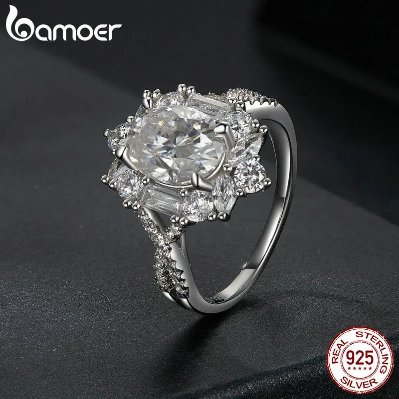 2 Carat Oval Moissanite Engagement Ring – D Color VVS1 Solitaire on 925 Sterling Silver with 18K White Gold Plating for Women