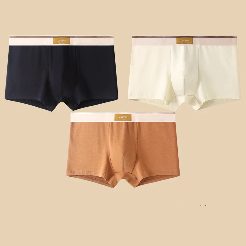 3-Pack Men’s Cotton Boxer Shorts – Breathable Stretch Solid Color Underwear with Comfort Fit Waistband
