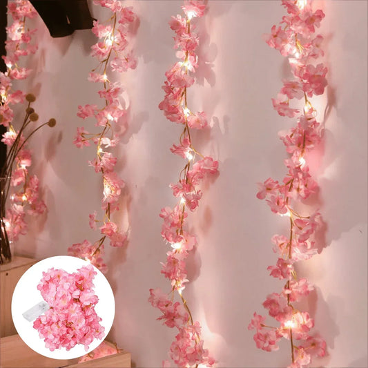 Cherry Blossom Flower Garland Fairy Lights – 2M 20LED Floral String Lights for Bedroom, Wedding, and Party Decoration