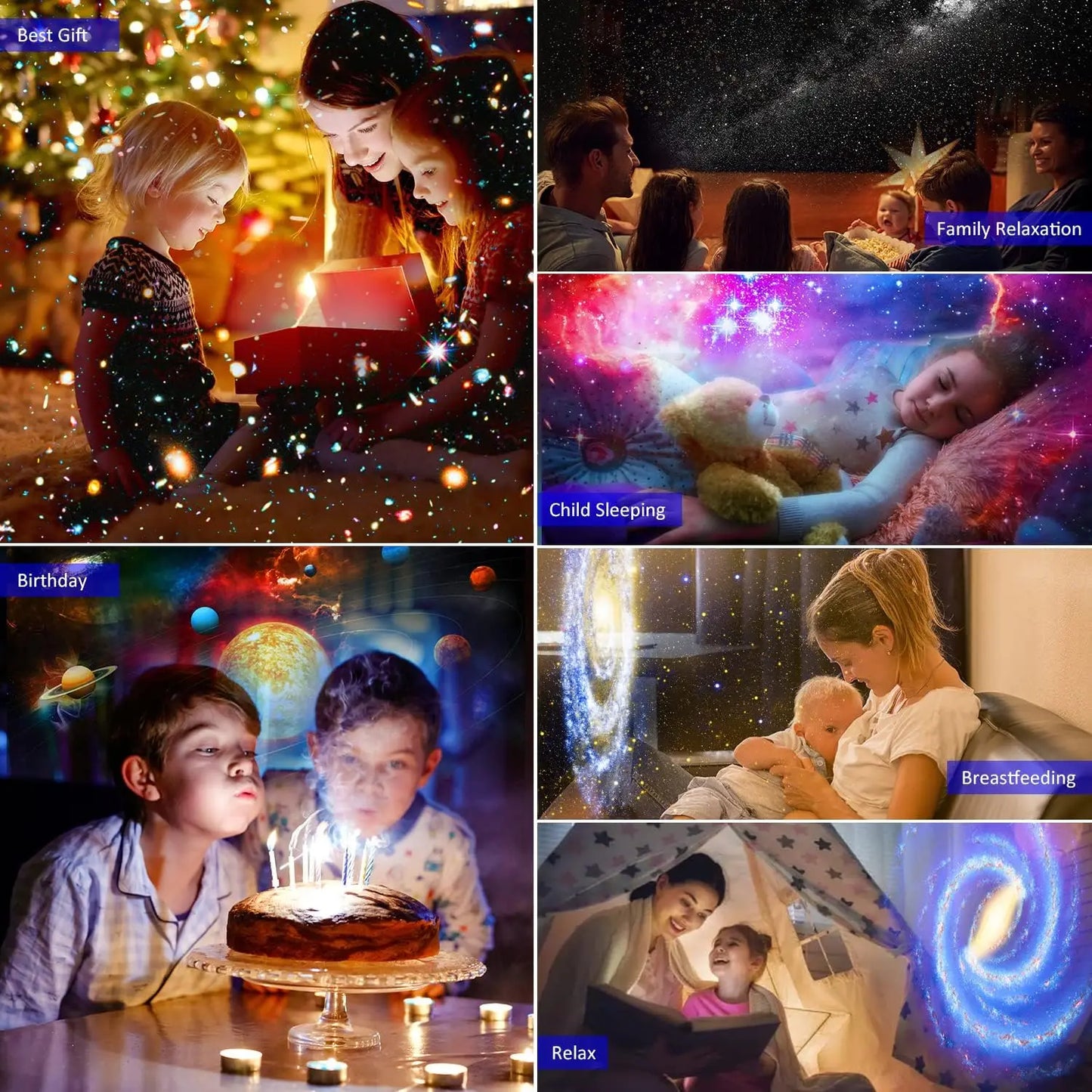 12-in-1 HD Galaxy Projector Night Light – 360° Rotating Star Planetarium Lamp for Kids and Romantic Spaces