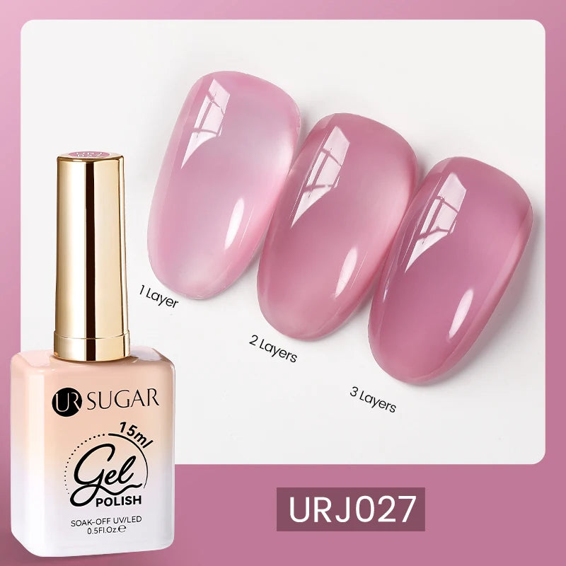 UR SUGAR 15ml Blood Red Jelly Gel Polish – Translucent Crystal Nude Gel for Fall & Winter UV/LED Manicure