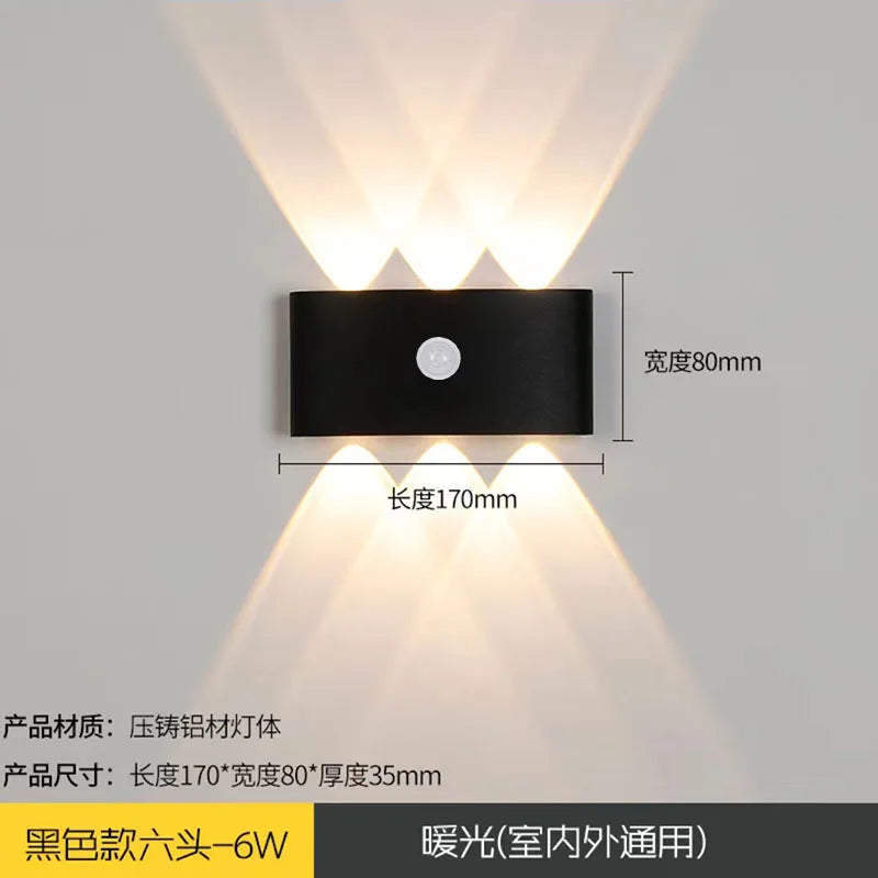6W/8W/12W PIR Motion Sensor LED Wall Light – Waterproof IP65 Outdoor Indoor Aluminum Sconce for Garden, Porch, Corridor