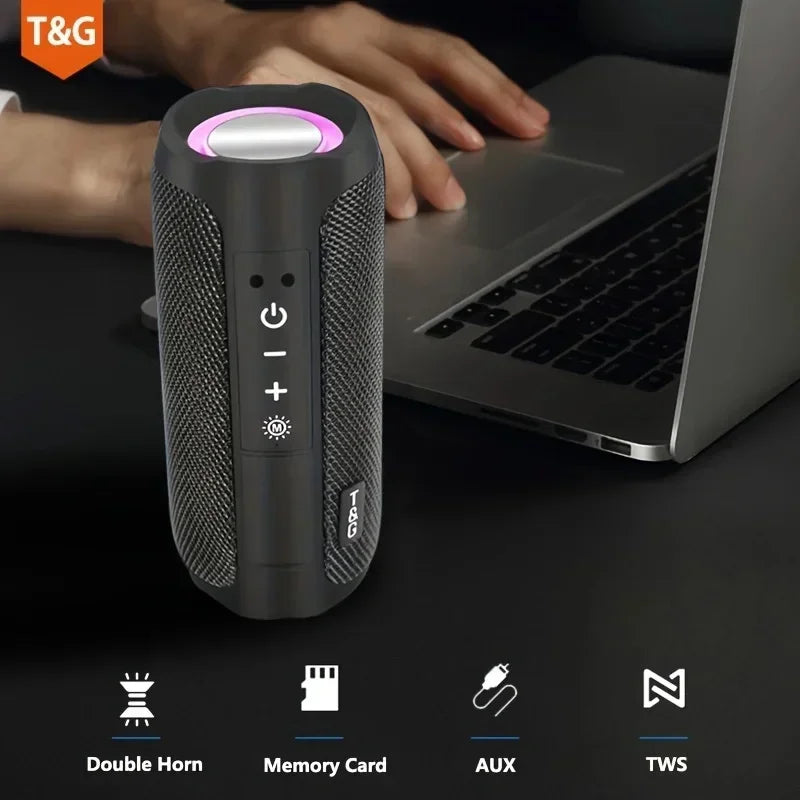 TG227 Portable Waterproof Bluetooth Speaker with Lamp – Upright Wireless Loudspeaker with Stereo Sound, TF Card & FM Radio