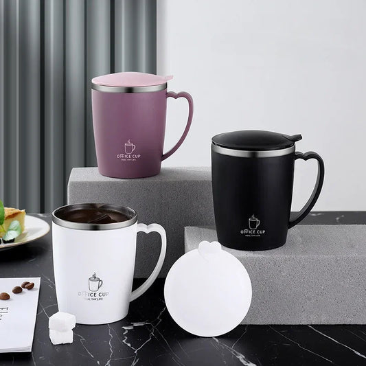 350ml Double-Walled Stainless Steel Vacuum Mug – Portable Insulated Coffee Cup with Handle and Lid for Outdoor Travel