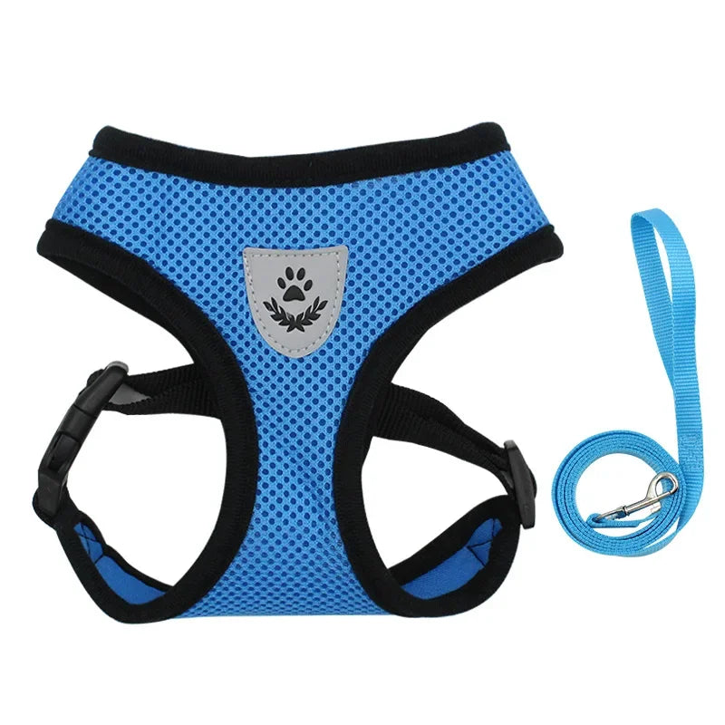 Adjustable Reflective Mesh Dog & Cat Harness with Leash – Breathable Vest for Small Pets