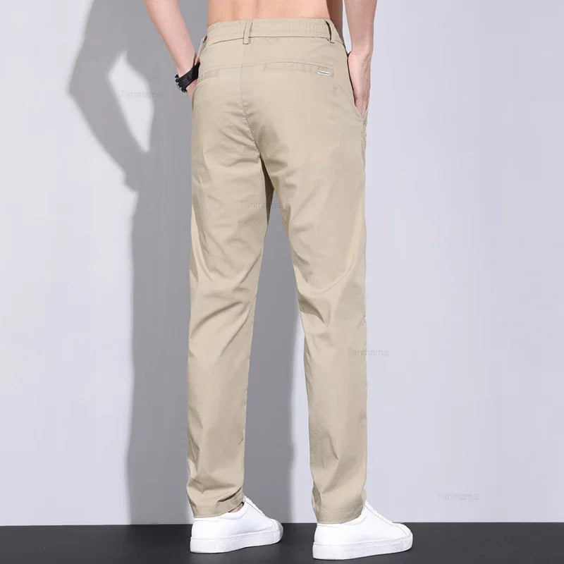 Ultra-Thin Ice Silk Men's Summer Business Pants – Slim Fit Stretch Straight Trousers with Pockets
