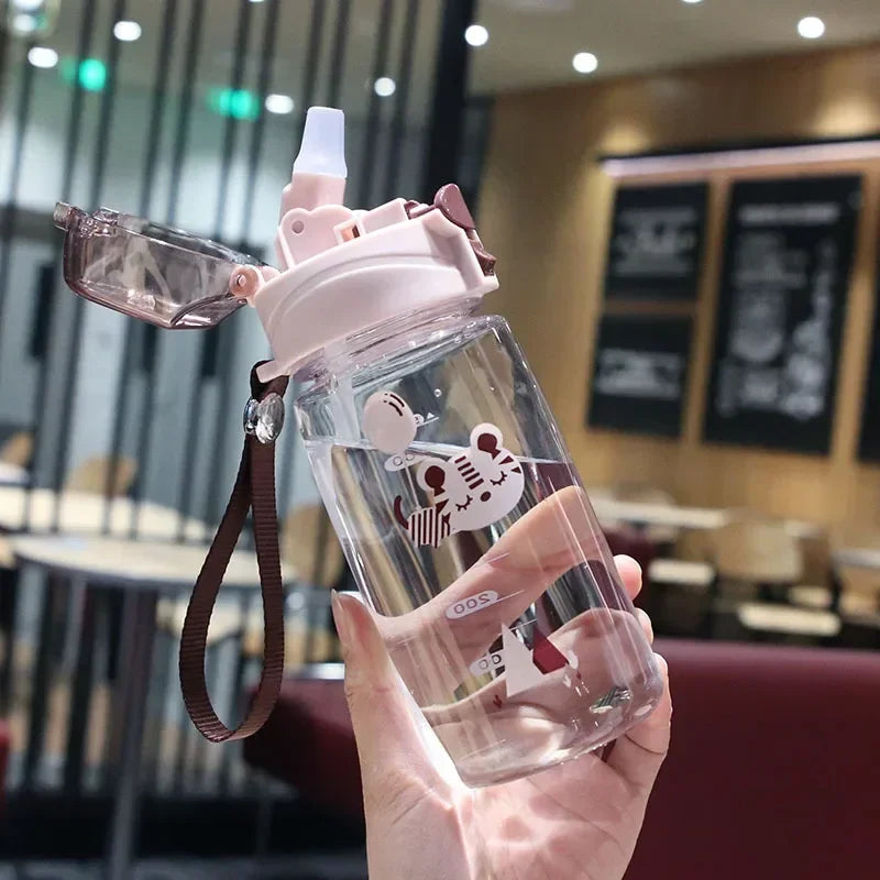 550ml Spill-Proof Cartoon Sippy Cup with Straw and Lid – Portable Drinking Bottle for Toddlers and Kids