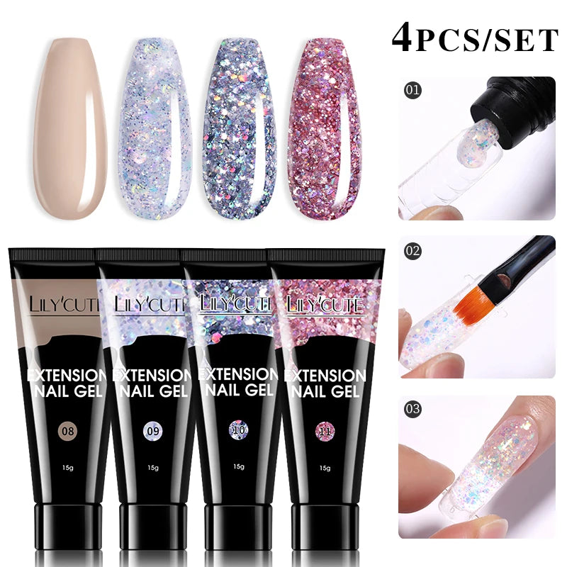 15ml Nail Extension Gel Kit – Soak Off UV Acrylic Gel in White, Clear & Pink for Home or Salon Nail Art
