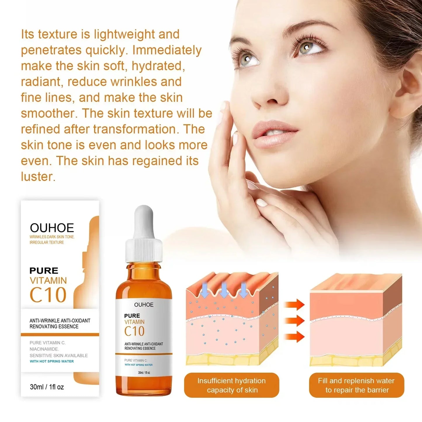Vitamin C Face Serum – Anti-Wrinkle Lifting Essence for Firming, Brightening & Fine Line Reduction – Anti-Aging Skincare Treatment