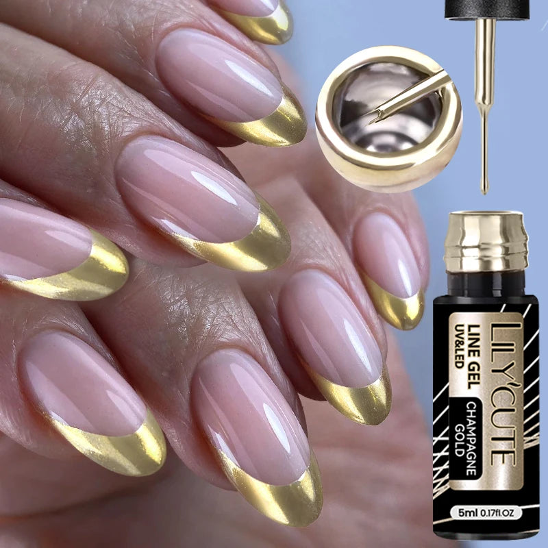 5ml Metallic Gold & Silver Liner Gel – Super Bright Mirror Nail Art Drawing Gel for French Tips & Design