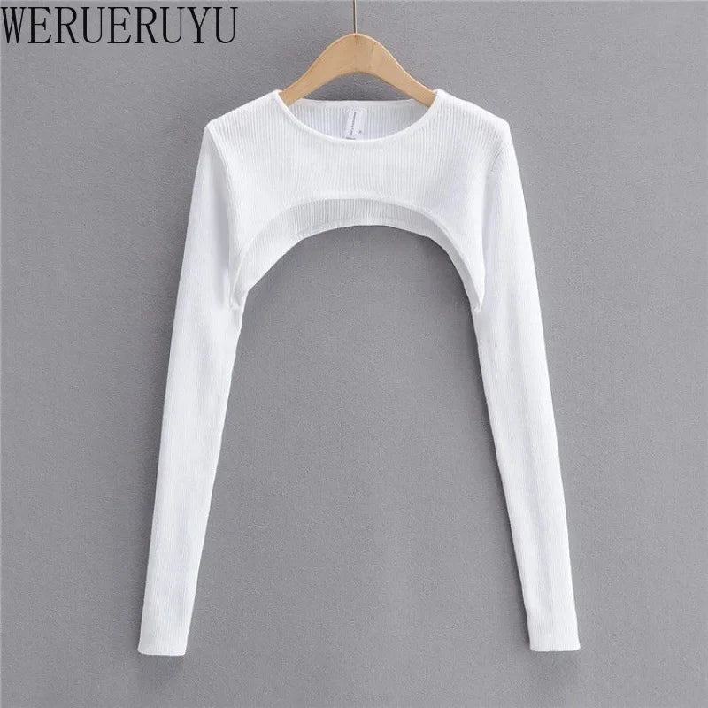 Women's Y2K Long Sleeve Crop Top – Slim Fit O-Neck Knitted Tee for Spring and Autumn Harajuku Aesthetic Fashion