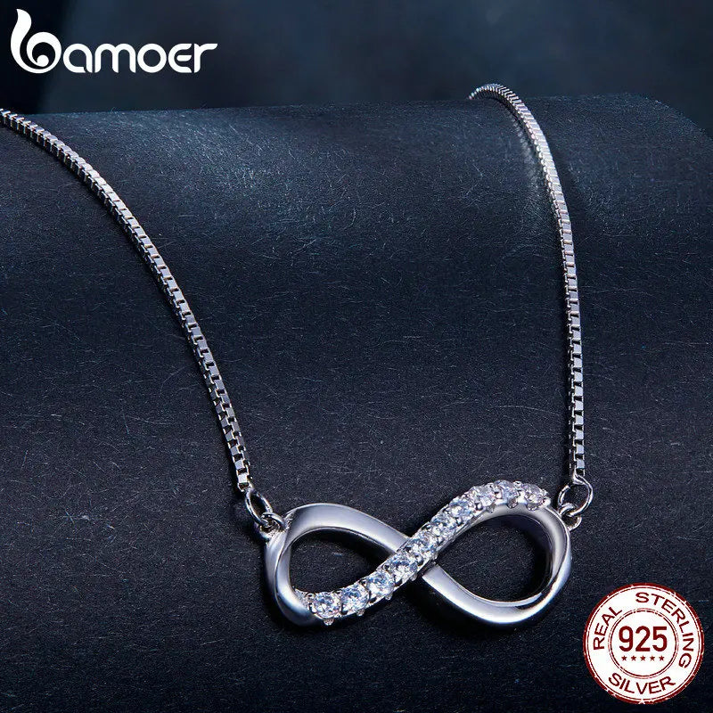 Sterling Silver Infinite Love Moissanite Pendant Necklace – Box Chain 40+5cm for Women, Anniversary Jewelry Gift