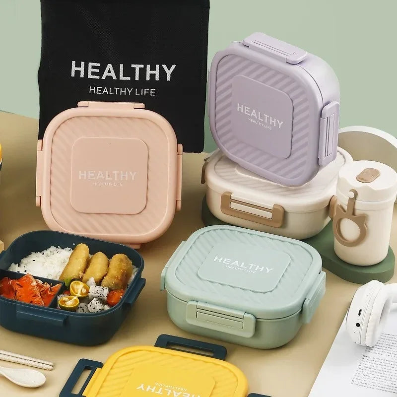 1300ml Portable Lunch Box with Tableware – Microwaveable Square Bento Box for School, Office, or Picnic