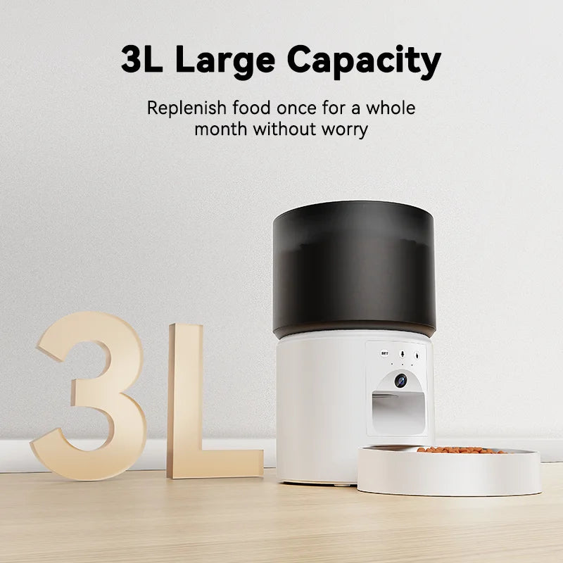 Smart Automatic Pet Feeder with HD Camera – APP-Controlled Cat & Dog Food Dispenser, 3L Capacity, Night Vision, Voice Call, Dual Power