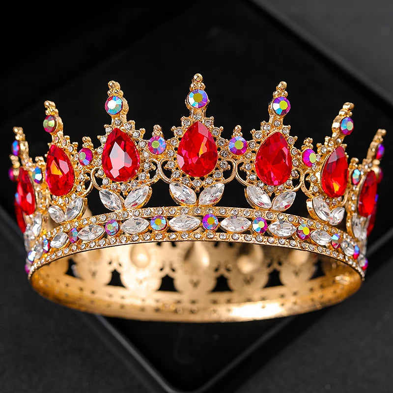 Baroque Round Rhinestone Wedding Crown – Vintage Crystal Tiara Headpiece for Bridal, Queen, or Pageant Looks