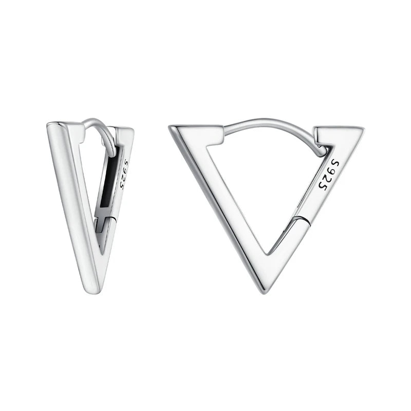 Sterling Silver Geometric Triangle Hoop Earrings – Minimalist Hypoallergenic Design for Women and Girls