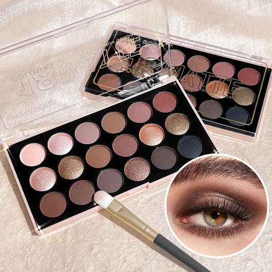 18-Color Earth Tone Eyeshadow Palette – Matte, Pearlescent, Glitter & Fine Shimmer Finishes, Long-Lasting & Waterproof