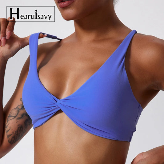Shockproof Pleated Push-Up Sports Bra – Seamless Workout Crop Top for Women