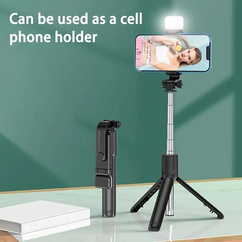 Wireless Bluetooth Selfie Stick with Fill Light – Mini Tripod Stand, Remote Shutter, Adjustable Phone Holder for iPhone, Samsung, Xiaomi