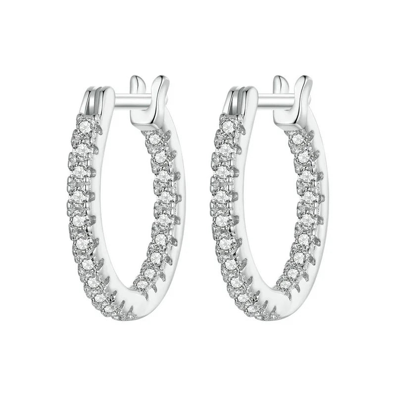 925 Sterling Silver Cubic Zirconia Hoop Earrings for Women – White Gold Plated Lightweight Classic Hoops