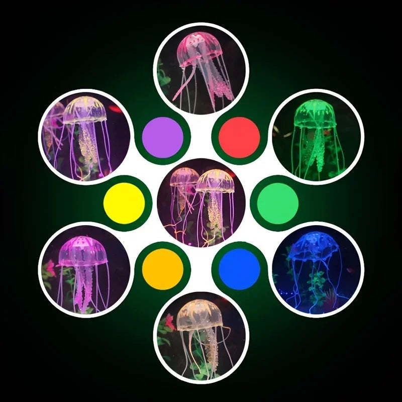 Artificial Glowing Jellyfish Aquarium Ornament – Soft Silicone Floating Decoration for Fish Tanks – Luminous Underwater Décor for Fresh or Salt Water