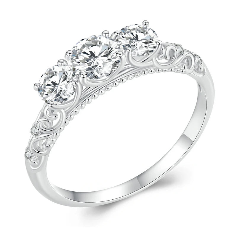 925 Sterling Silver 1.1CTTW Moissanite Engagement Ring – White Gold Plated D Color VVS1 for Women