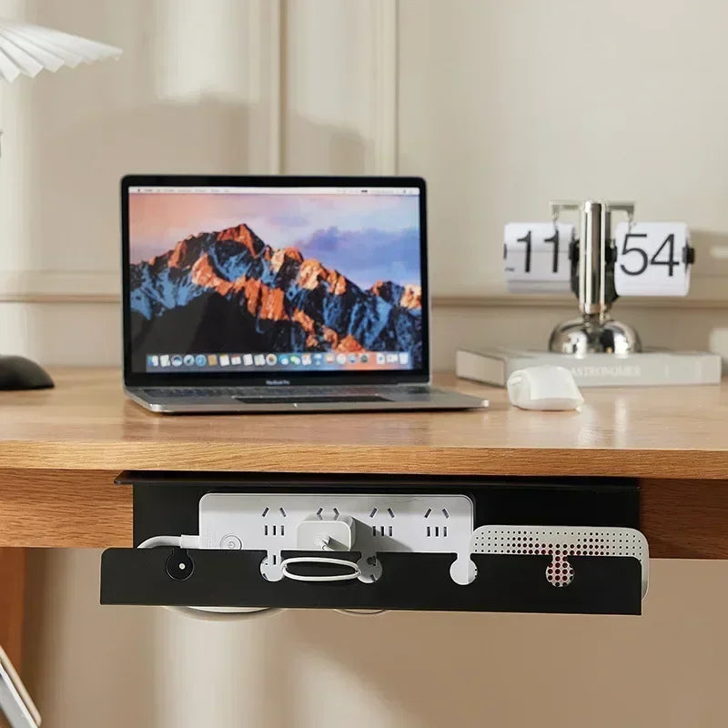 Under Desk Cable Management Tray – Clamp Mount Power Strip Holder with No-Drill Installation, Sturdy & Spacious Organizer