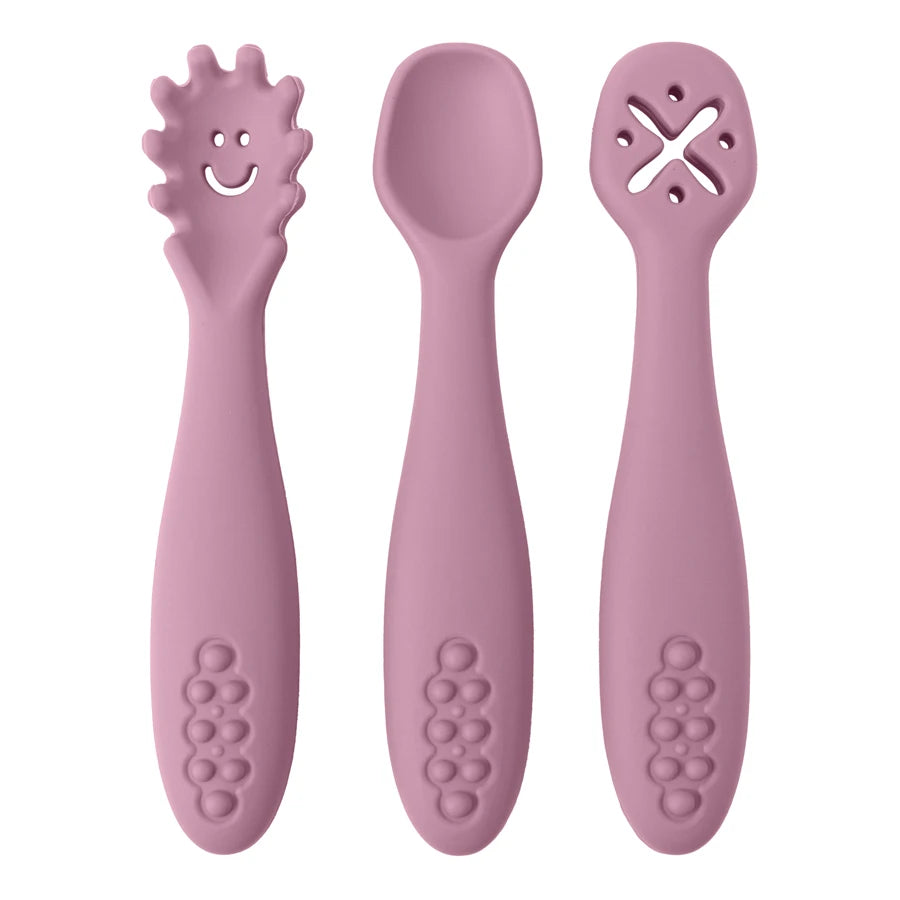 3PCS Baby Silicone Feeding Spoon Set – Safe Learning Utensils for Toddlers and Newborns