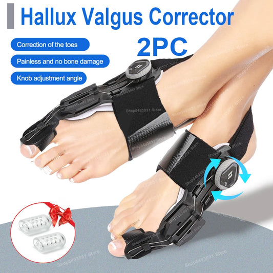 Adjustable Bunion Corrector – Hallux Valgus Toe Straightener with Rotating Knob, Toe Separator & Soft Silicone Pad