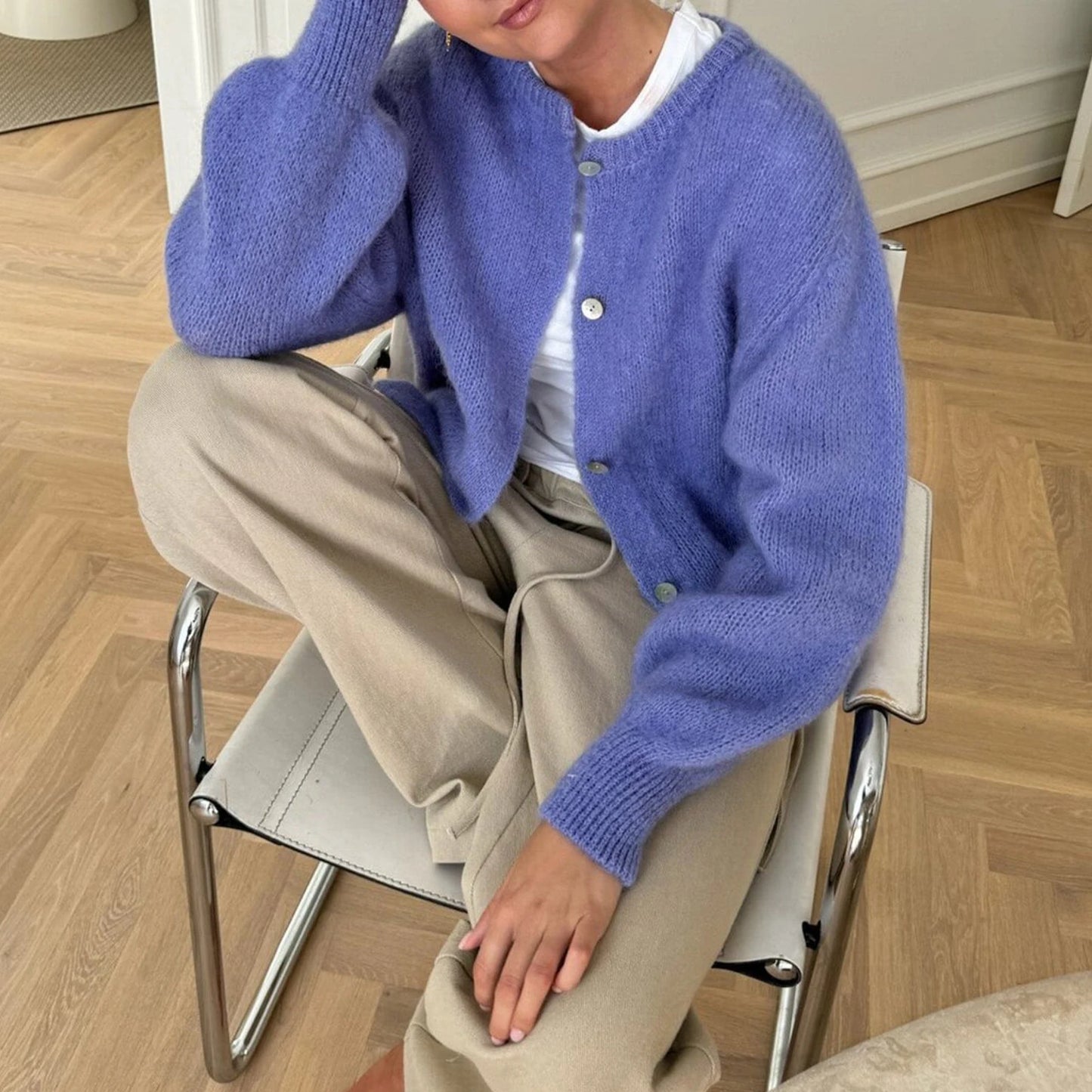 Women's Y2K Button-Up Knit Cardigan – Soft Long Sleeve Streetwear Sweater Top for Autumn and Winter
