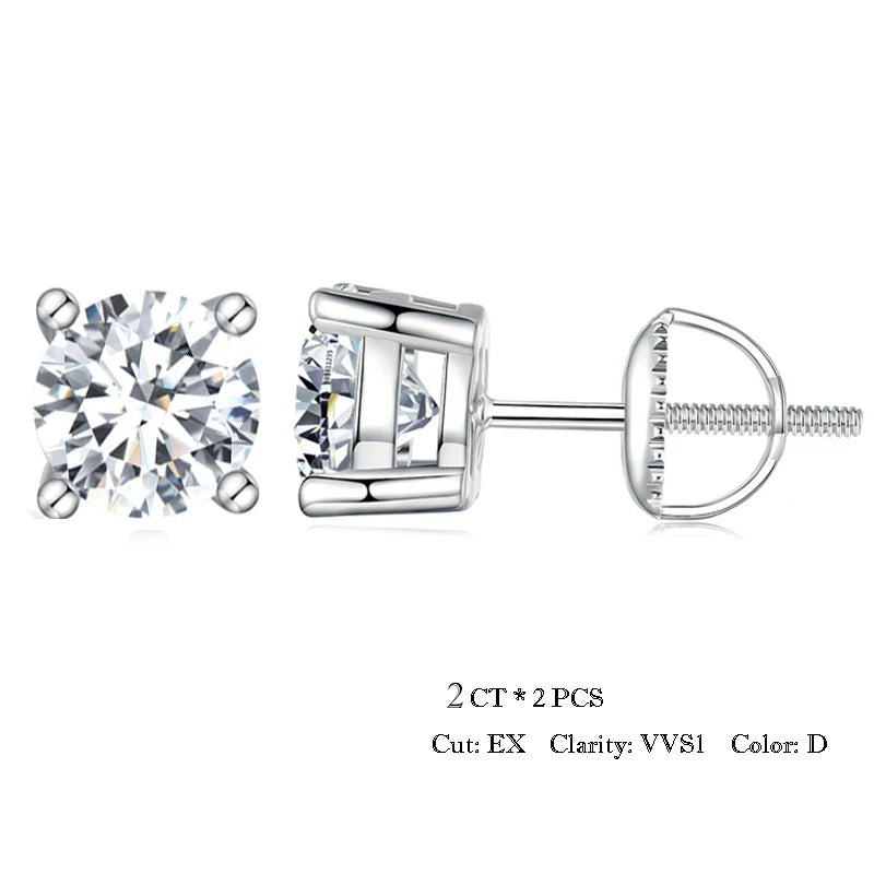 2 Carat Moissanite Heart Prong Stud Earrings – D Color VVS1 Stones on 925 Sterling Silver for Women
