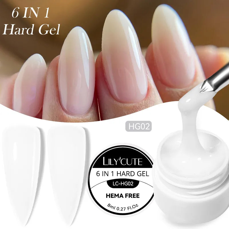 6-in-1 HEMA-Free Hard Gel Nail Polish – Clear Self-Leveling Nail Extension & Reinforcement Builder Gel (8ml)