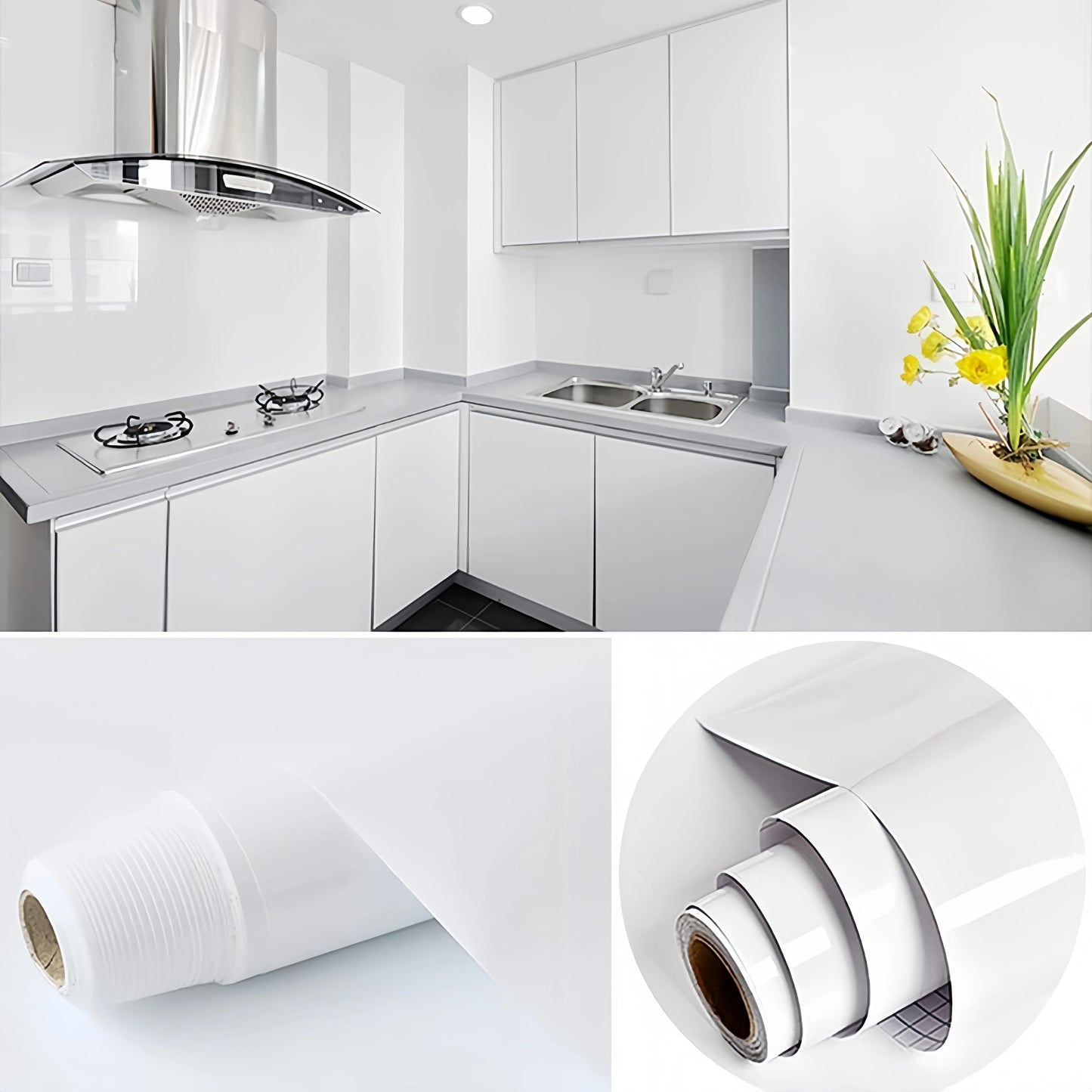 White Waterproof Self-Adhesive PVC Wallpaper – High-Temperature Resistant Wall Sticker for Home Kitchen Decor