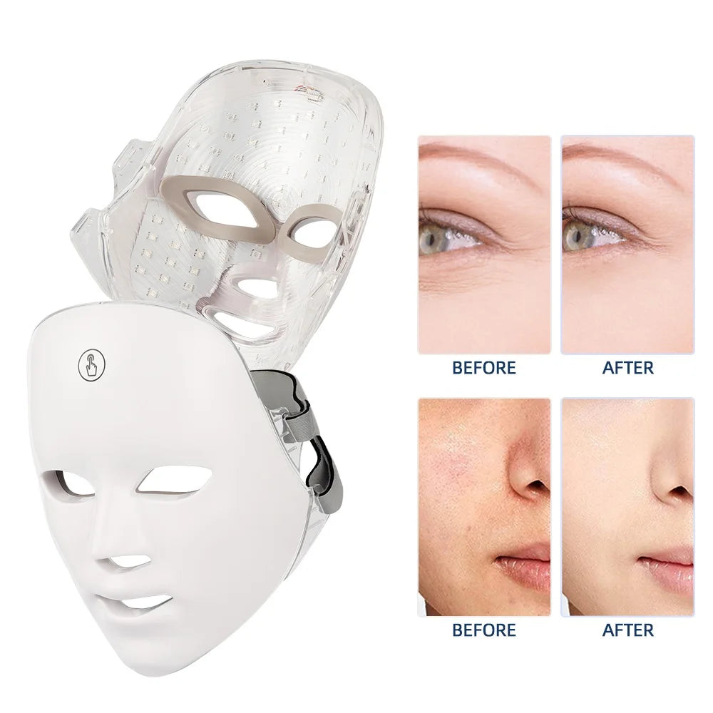 7-Color LED Facial and Neck Light Therapy Mask – Red Light Anti-Aging Device for Skin Tightening, Lifting, Rejuvenation, and Whitening