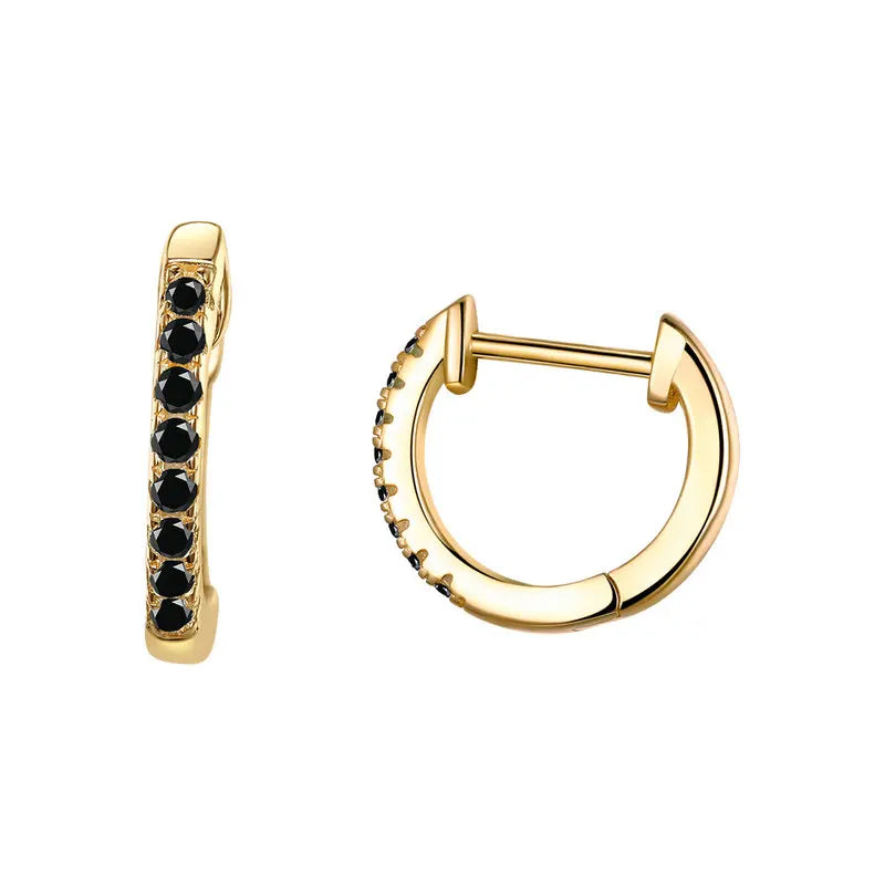 14K Gold Plated 925 Sterling Silver Cuff Earrings – Colorful Zircon Huggie Hoops for Women, 10 Color Options