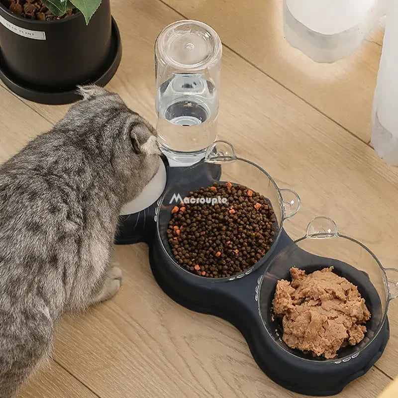 3-in-1 Automatic Cat & Dog Feeder with Water Fountain – Elevated Double Bowl Food and Water Dispenser