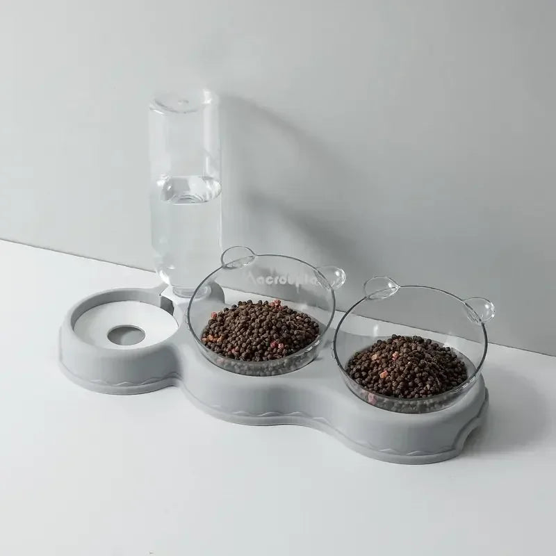 3-in-1 Automatic Cat & Dog Feeder with Water Fountain – Elevated Double Bowl Food and Water Dispenser