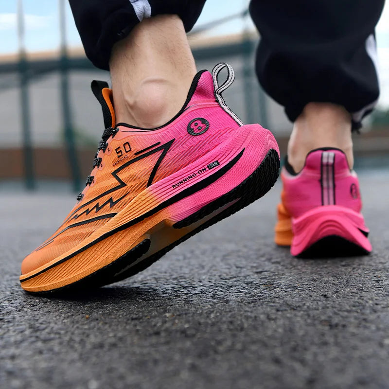 Unisex Carbon Plate Running Shoes – Lightweight Mesh Lace-Up Sneakers with Soft Cushion & Shock Absorption, Anti-Slip Training Shoes for Summer