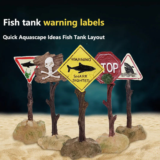 Creative Resin Warning Sign Aquarium Ornament – Decorative Aquascape Sign for Fish Tank Themes and Landscaping (50g)