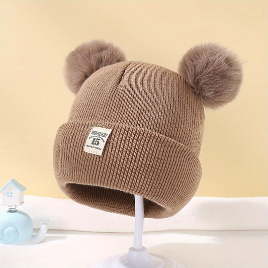 Solid Color Wool Knitted Baby Bonnet with Pompom – Warm Winter Beanie Cap for Newborns and Toddlers (0–3Y)