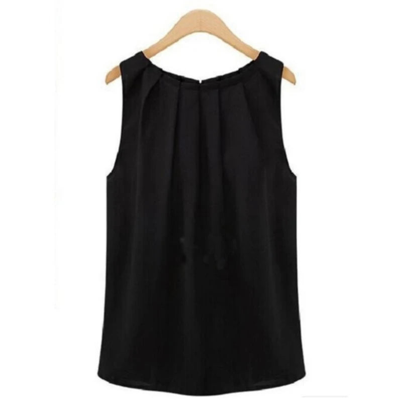 Women's Sleeveless Chiffon Blouse – Round Neck Solid Color Lightweight Summer Top